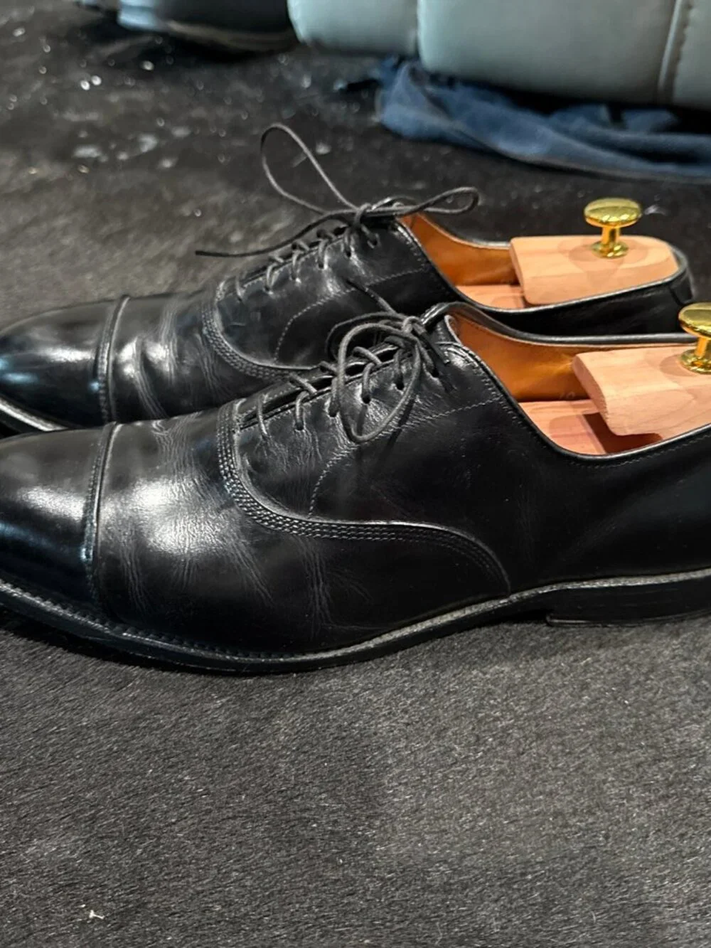 Vintage Allen Edmonds Park Avenue Mens 10D Black Leather Cap Toe Oxford Shoes